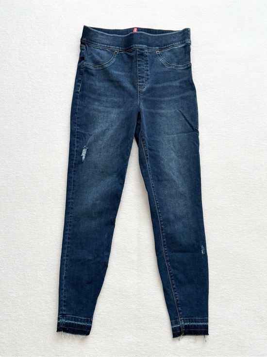 SPANX Denim - Spanx High Rise Pull On Distressed Ankle Skinny Jeans Raw Hem Size M